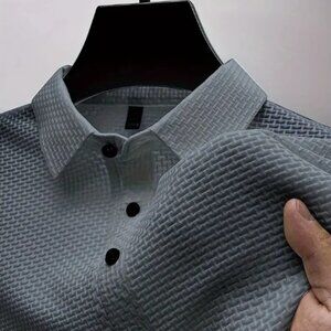 Men's Mesh Stretch Lapel Golf Shirt, Solid Color, Short Sleeve, Comfortable